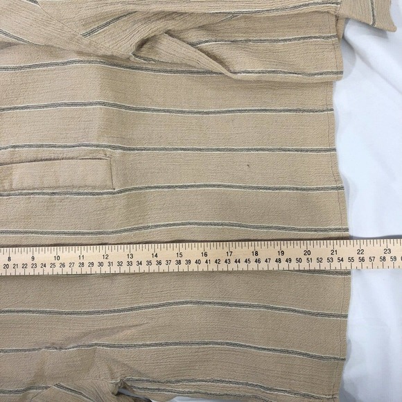 URBAN OUTFITTERS SHIRT WOMENS SMALL COLLARED STRIPED LONG SLEEVE BEIGE 1/4 BUTTN - Picture 12 of 13